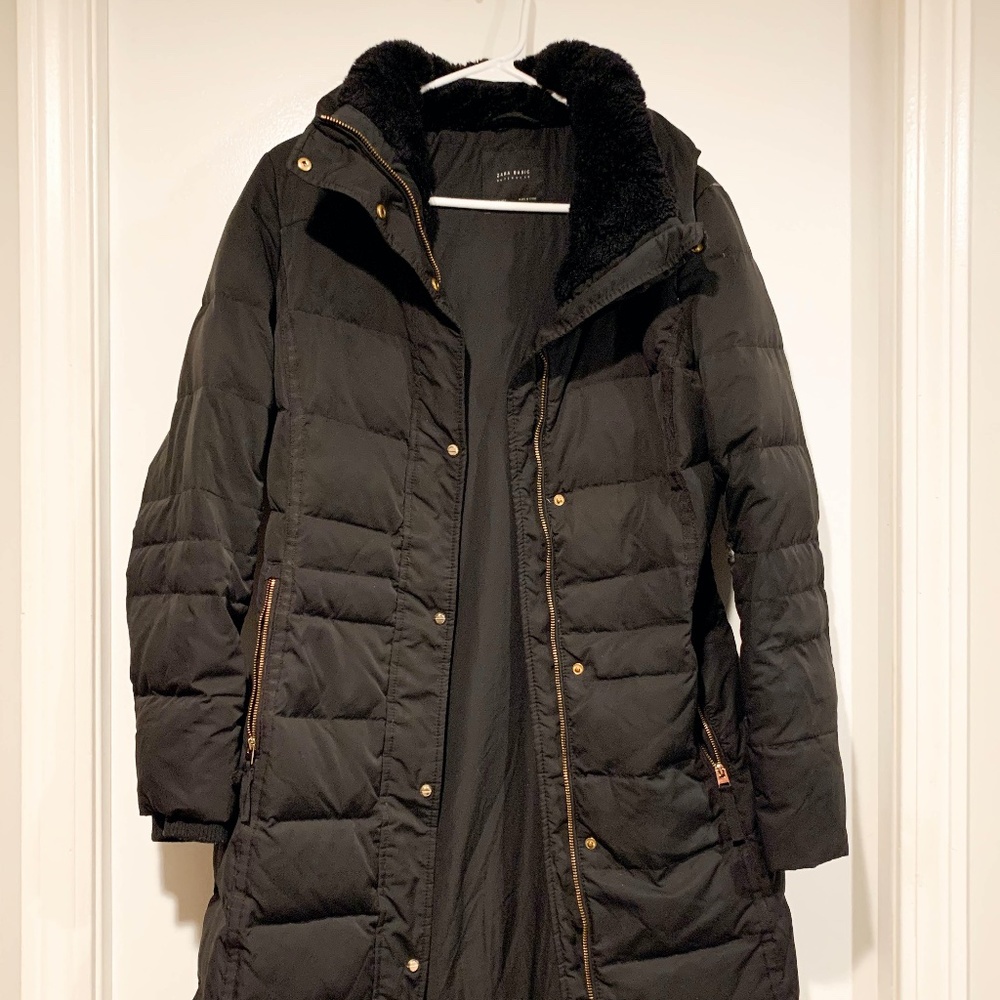 Zara Basic Black Puffer Coat Size M